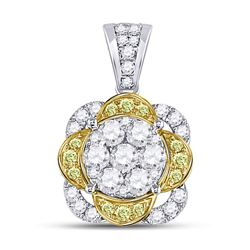 14kt White Gold Womens Round Yellow Diamond Flower Cluster Pendant 1.00 Cttw