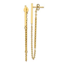 14k Yellow Gold Polished & Twisted Stick w/Chain Post Earrings