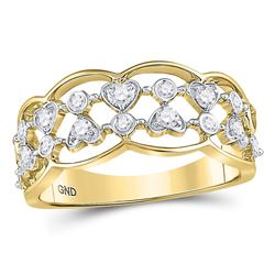 14kt Yellow Gold Womens Round Diamond Double Row Heart Dot Band Ring 1/3 Cttw