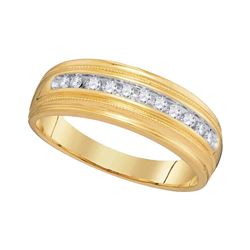 10kt Yellow Gold Mens Round Diamond Single Row Milgrain Wedding Band Ring 1/4 Cttw