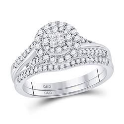 14kt White Gold Womens Princess Diamond Bridal Wedding Engagement Ring Band Set 1/2 Cttw