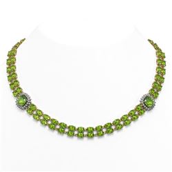 38.37 ctw Peridot & Diamond Necklace 14K Yellow Gold
