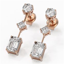2.32 ctw Emerald Cut Diamond Designer Earrings 18K Rose Gold