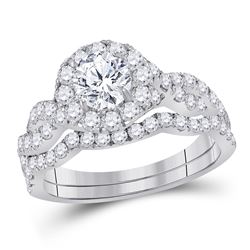 14kt White Gold Womens Round Diamond Bridal Wedding Engagement Ring Band Set 1-3/4 Cttw