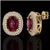 Image 2 : 5.20 ctw Garnet & Micro Pave VS/SI Diamond Earrings 10k Yellow Gold