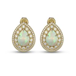 7.88 ctw Certified Opal & Diamond Victorian Earrings 14K Yellow Gold
