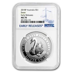 2018 Australia 1 oz Silver Swan MS-70 NGC (ER)