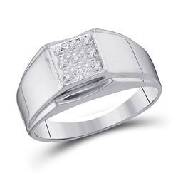 Sterling Silver Mens Round Diamond Square Cluster Ring .03 Cttw