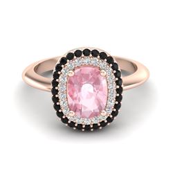 2.50 ctw Morganite With Black & Micro Diamond Ring 14k Rose Gold