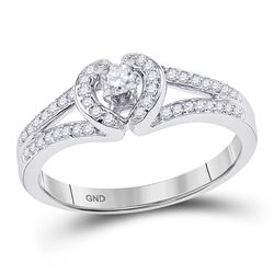 10kt White Gold Womens Round Diamond Heart Promise Bridal Ring 1/4 Cttw