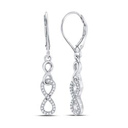 Sterling Silver Womens Round Diamond Infinity Dangle Earrings 1/5 Cttw