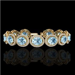 30 ctw Sky Blue Topaz & Micro Pave VS/SI Diamond Bracelet 10k Yellow Gold