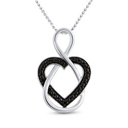 Sterling Silver Womens Round Black Color Enhanced Diamond Heart Pendant .01 Cttw