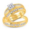 Image 1 : 10kt Yellow Gold His & Hers Round Diamond Solitaire Matching Bridal Wedding Ring Band Set 1/3 Cttw