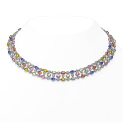 61.73 ctw Multi Color Sapphire & Diamond Necklace 10K White Gold