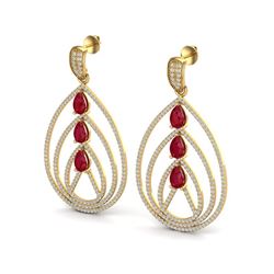 4 ctw Ruby & Micro Pave VS/SI Diamond Designer Earrings 18k Yellow Gold