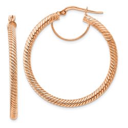 14k Rose Gold Twisted Round Hoop Earrings - 30 mm