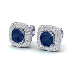 2.16 ctw Sapphire & Micro VS/SI Diamond Earrings Halo 18k White Gold