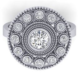0.91 ctw Certified VS/SI Diamond Art Deco Ring 14k White Gold