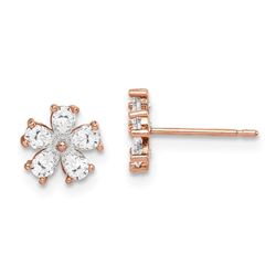 14k Rose Gold Flower Cubic Zirconia Post Earrings - 49 mm