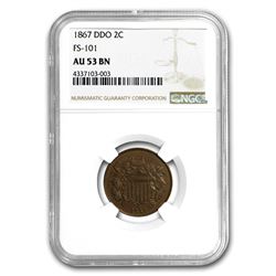 1867 Two Cent Piece AU-53 NGC (Doubled Die)