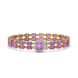 13.83 ctw Amethyst & Diamond Bracelet 14K Yellow Gold