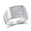 Image 1 : Sterling Silver Mens Round Diamond Square Ring 1/4 Cttw