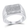 Image 1 : Sterling Silver Mens Round Diamond Rectangle Cluster Fashion Ring 1/3 Cttw