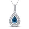 Image 1 : 14kt Yellow Gold Womens Round Blue Color Enhanced Diamond Teardrop Cluster Pendant 1/5 Cttw