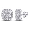 Image 1 : Sterling Silver Womens Round Diamond Square Frame Flower Petals Earrings 1/6 Cttw