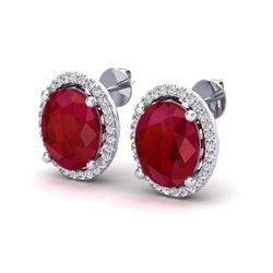 6 ctw Ruby & Micro Pave VS/SI Diamond Earrings 18k White Gold