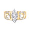 Image 2 : 10kt Yellow Gold Womens Round Diamond Double Heart Cluster Ring 1/8 Cttw