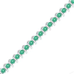 Sterling Silver Womens Round Lab-Created Emerald Tennis Bracelet 6-1/2 Cttw