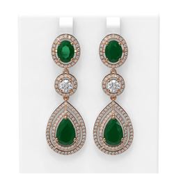 15.82 ctw Emerald & Diamond Earrings 18K Rose Gold