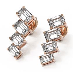 3.2 ctw Emerald Cut Diamond Earrings 18K Rose Gold