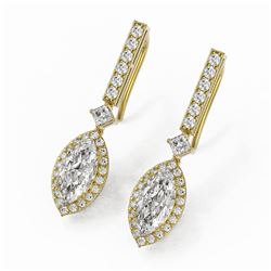 3 ctw Marquise Cut Diamond Designer Earrings 18K Yellow Gold