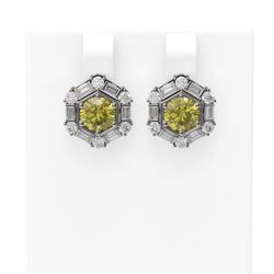 3.74 ctw Fancy Yellow Diamond Earrings 18K White Gold