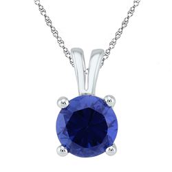 10kt White Gold Womens Round Lab-Created Blue Sapphire Solitaire Pendant 1-1/3 Cttw