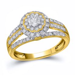 14kt Yellow Gold Womens Round Diamond Halo Bridal Wedding Engagement Ring Band Set 1.00 Cttw