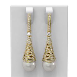 1.84 ctw Diamond & Pearl Earrings 18K Yellow Gold