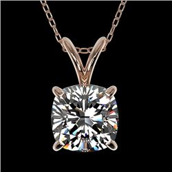 1 ctw Certified VS/SI Quality Cushion Cut Diamond Necklace 10k Rose Gold