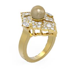 1.66 ctw Diamond & Pearl Ring 18K Yellow Gold