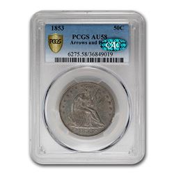 1853 Liberty Seated Half Dollar w/Arrows & Rays AU-58 PCGS CAC