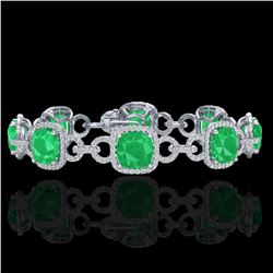 25 ctw Emerald & Micro VS/SI Diamond Certified Bracelet 14k White Gold