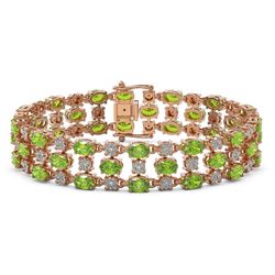 15.64 ctw Peridot & Diamond Row Bracelet 10K Rose Gold