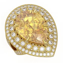 17.38 ctw Canary Citrine & Diamond Victorian Ring 14K Yellow Gold