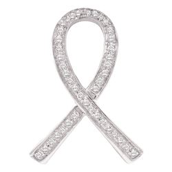 10kt White Gold Womens Round Diamond Awareness Ribbon Pendant 1/10 Cttw