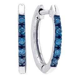 Sterling Silver Womens Round Blue Color Enhanced Diamond Hoop Earrings 1/10 Cttw