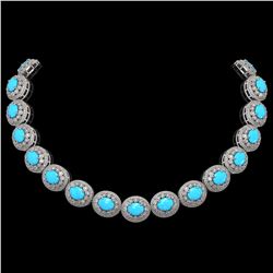 86.75 ctw Turquoise & Diamond Victorian Necklace 14K White Gold