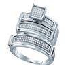 Image 1 : Sterling Silver His & Hers Round Diamond Cluster Matching Bridal Wedding Ring Band Set 3/8 Cttw